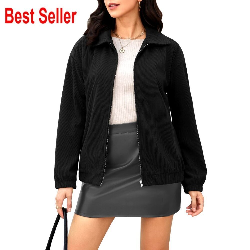 Corduroy Jacket Lapel Collar Zip Up Oversized Casual Fall Winter Wind Resistant